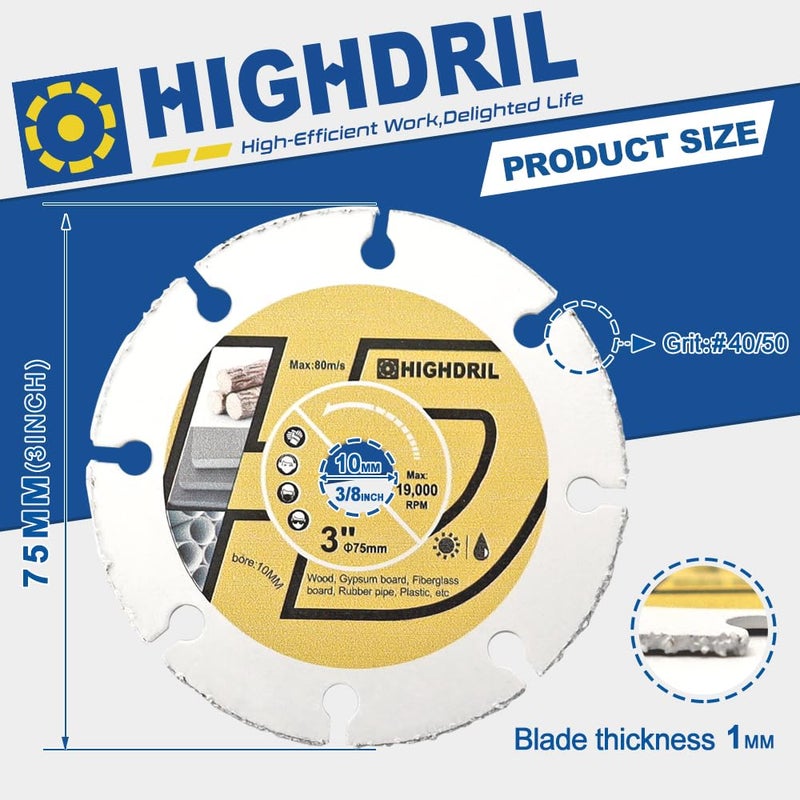 HIGHDRIL Carbide Wood Blade 3" 75mm x Arbor 3/8" 10mm - 4pcs Angle Grinder Cutting Disc for Cutting Wood with Nails Rubber Tubing Plastic Laminate Cement Residue Gypsum Fiberglass - Image 2